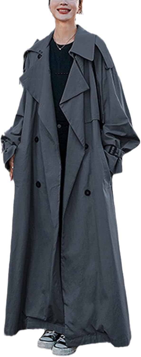 Spring Autumn Long Plus Size Casual Trench Coat For Women Belt Double Breasted Loose Windproof Jacket
