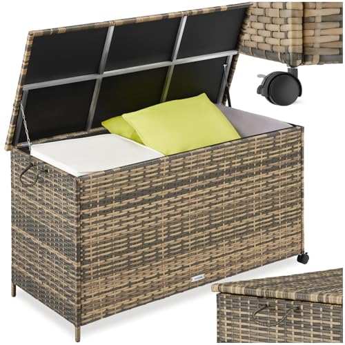 tectake® Coffre de rangement exterieur en rotin, 116 x 54 x 64 cm, Coffre de Jardin 253L,...