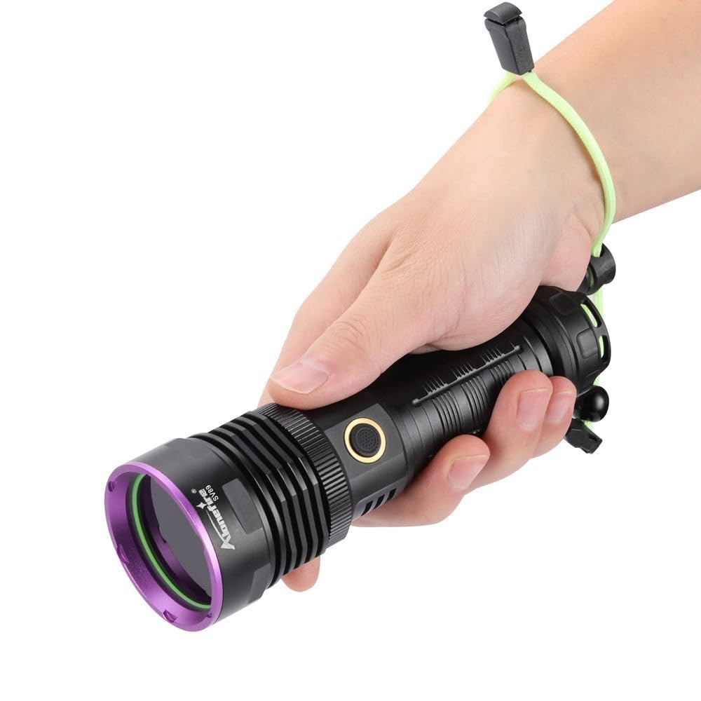 Alonefire SV89 20W Lampe Torche UV LED 365nm Rechargeable Lampe Ultraviolet Lumiere Noire Détecteur D'urine pour Resine, Pêche, Scorpion, Minéraux, Ambre avec Lunettes de Protection UV, Batterie