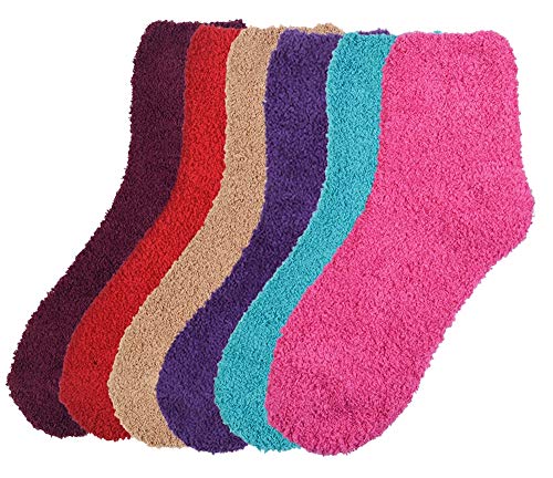 Stanzino 6 PAIRS WOMEN COZY FUZZY NON SKID STRIPES SUPER SOFT WINTER SLIPPER SOCKS 9-114