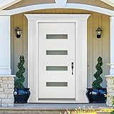 Fiberglass Exterior Front Door 36x80in, Left-Hand Inswing 4-Lite Frosted Glass White Primed Knock-Down French Entry Door with Vinyl Frame and Brickmould