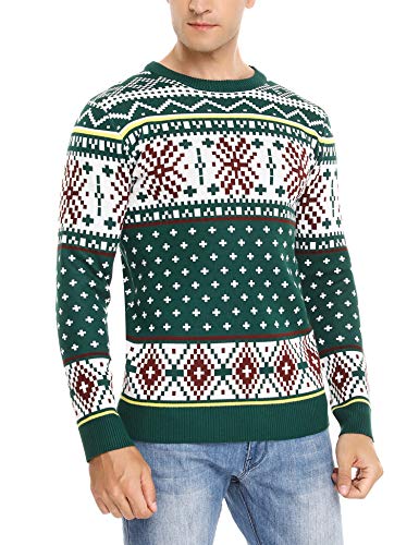 Aibrou Herren Weihnachtspullover Winter Langarm Strickpullover Rundhals Sweater mit Weihnachtlichen Motiven für Weihnachtsparty