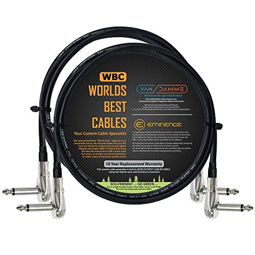 2 Units - Van Damme Pro Grade Classic XKE - 60 cm – Ultra-Flexible Multi-Shielded Guitar Bass Effects Instrument, Pedal Stomp Patch Cable - w/Low-Profile, R/Angled Pancake (6.35mm) TS Connectors