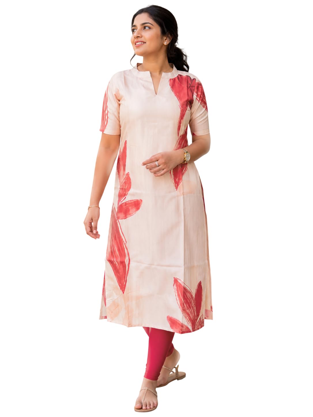 sun fashion and lifestyle Rayon Calf Length Half Sleeve Kurta for Women | Kurti for Woman | Kurti | Kurti for Womens Latest | Kurta (KT83_Peach)-picture-37