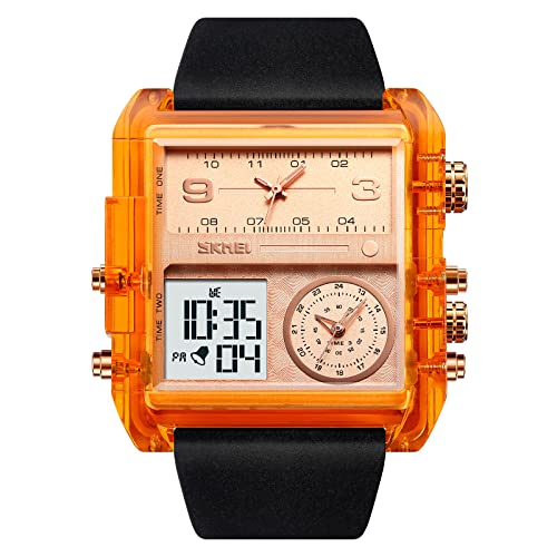 SKMEI Men's Square Watch, LED Backlight Large Screen MultiTime Zone