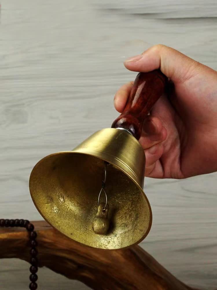 Obsługa ręczna do dzwonka Solidny mosiężny dzwonek ręczny, szkolny dzwonek z drewnianą rączką, magiczne narzędzia, ozdoby
