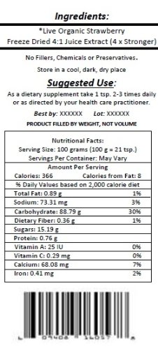 Virgin Extracts (TM) Pure Premium Organic Freeze Dried Strawberry Extract Powder 25:1 Concentrate SuperFood (25 x Stronger) 16oz Pouch (454 Grams)