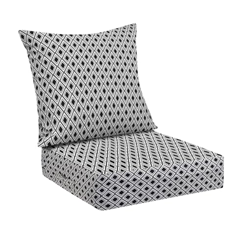 Image of IPYNBAP Outdoor Cushions for Patio Furniture,Outdoor Seat Cushion Set 24 x 24 x 4 Inch,Waterproof & Fade Resistant Outdoor Chair Cushions,Deep Patio Chair Cushion with Removable Cover,Black Geometry