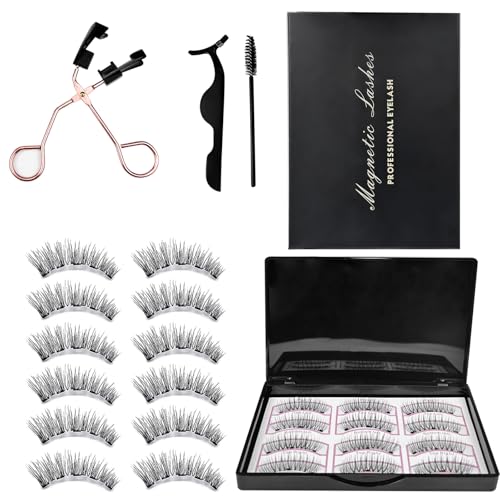 Puasok Pestañas Magnéticas Naturales 3 Pares, Pestañas Postizas Magnéticas Reutilizables con Pinza y Cepillo, Extensiones 3D Ligeras para Look Diario y Natural
