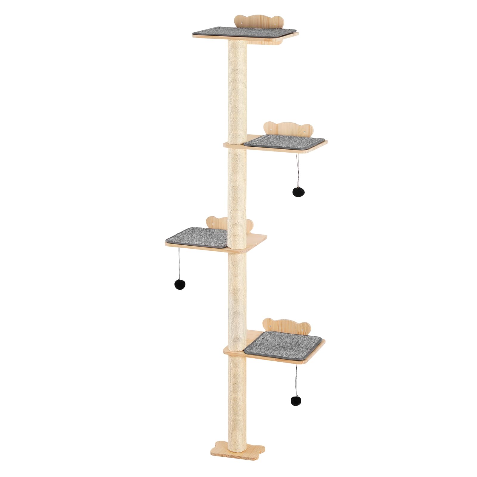 VEVOR Albero per Gatti a 4 Livelli, Set di Mobili da Parete per Gatti 35 x 27 cm con 4 Assi per Saltare, Trespolo per Gatti in Legno di Pino 12 mm Fino a 18,14 kg per Dormire, Giocare, Arrampicarsi