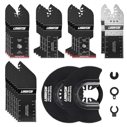 LISGHTJS 27 PCS Oscillating Tool Accessories Universal Wood Metal Oscillating Multitool Quick Release Tool Kits Fit Fein Multimaster, Ryobi, Bosch, Dremel, Rockwell, Makita More