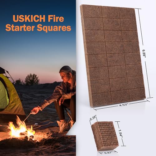 USKICH Fire Starter Squares 72Pcs,Natural Fire Starters for Campfires,Grill,BBQ,Wood Stove -Waterproof,Weather Resistant Fire Starters for Fireplace-Camping Firestarter Cubes Accessories Kit