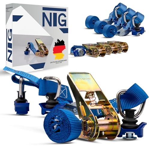 Sangles d'arrimage NTG avec cliquet et raccord en Plastique pour Rail aérien, Lot de 10 pièces | Longueur 1 100 mm | Charge admissible 250/500 daN | Largeur 25 mm | Sangles d'arrimage