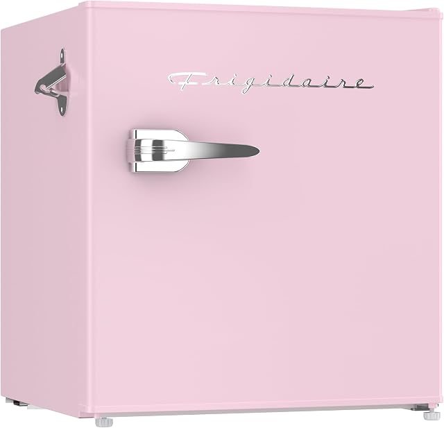 Frigidaire EFR176 Retro Compact Fridge with Chiller Mini Refrigerator with Built-in Bottle Opener for Office, Bedroom, Dorm Room or Cabin, 1.6 cu ft 16"D x 18"W x 18.5"H, Pink