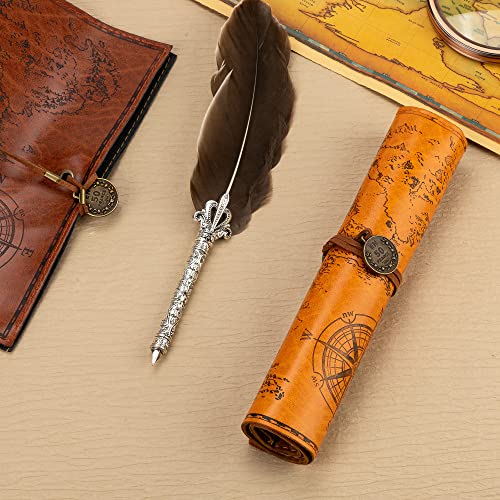 Motzu Pu Leather Rollup Pen Bag, Vintage Creative Map Pencil Case, Smooth Cover Storage Pouch Holder Organizer, Art Makeup Cosmetic Pouch, Soft Wrap Bag Stationery Gift, Brown B #TOP4