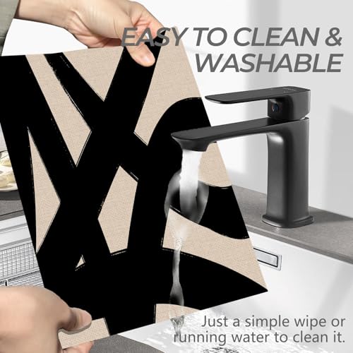 Abstract Boho Neutral Black and Beige Placemats Set of 4 12x18 Inch, Mid Century Modern Black Brushstroke Table Mats Washable Placemat for Home Party Kitchen Dining Room Decoration - Image 3