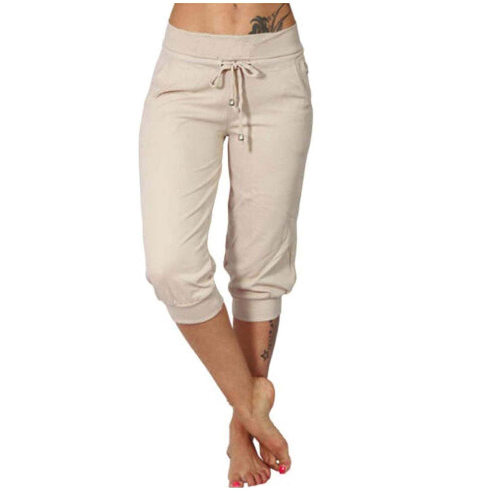 Generisch Spodnie do biegania, damskie spodnie capri na lato, 3/4, długie, miękka bawełna, eleganckie spodnie dresowe, wygodne spodnie letnie, 3 4 spodnie do jogi, fitnessu i odzieży sportowej