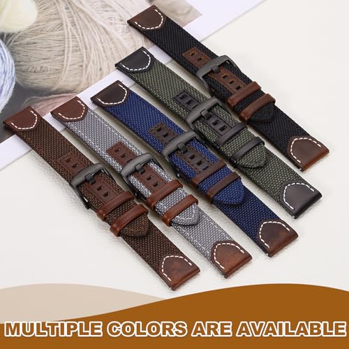 Bracelet montre 20mm cuir et nylon bleu-noir chic - 5