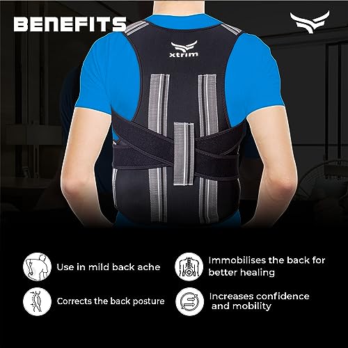Image of XTRIM Posture Corrector for Men & Women, Adjustable Back Support Belt for Back Pain Relief, Spine Posture Corrector with Soft Shoulder Pads, Back Straightener Belt (Large)