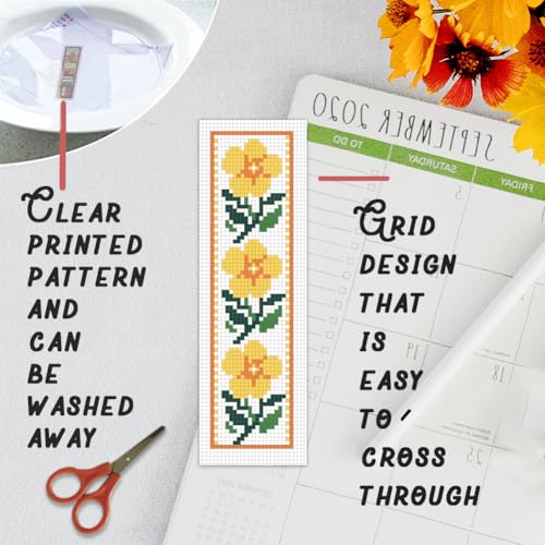 Image of BEUNITONE Cross Stitch Bookmark Kit 6 Pcs Flower DIY Bookmarks Cross Stitch Kits for Adults Beginners with Instructions Cute Pre-Sorted Floss Cross-Stitch Stamped Embroidery Kit for Gifts 8''x2.4''