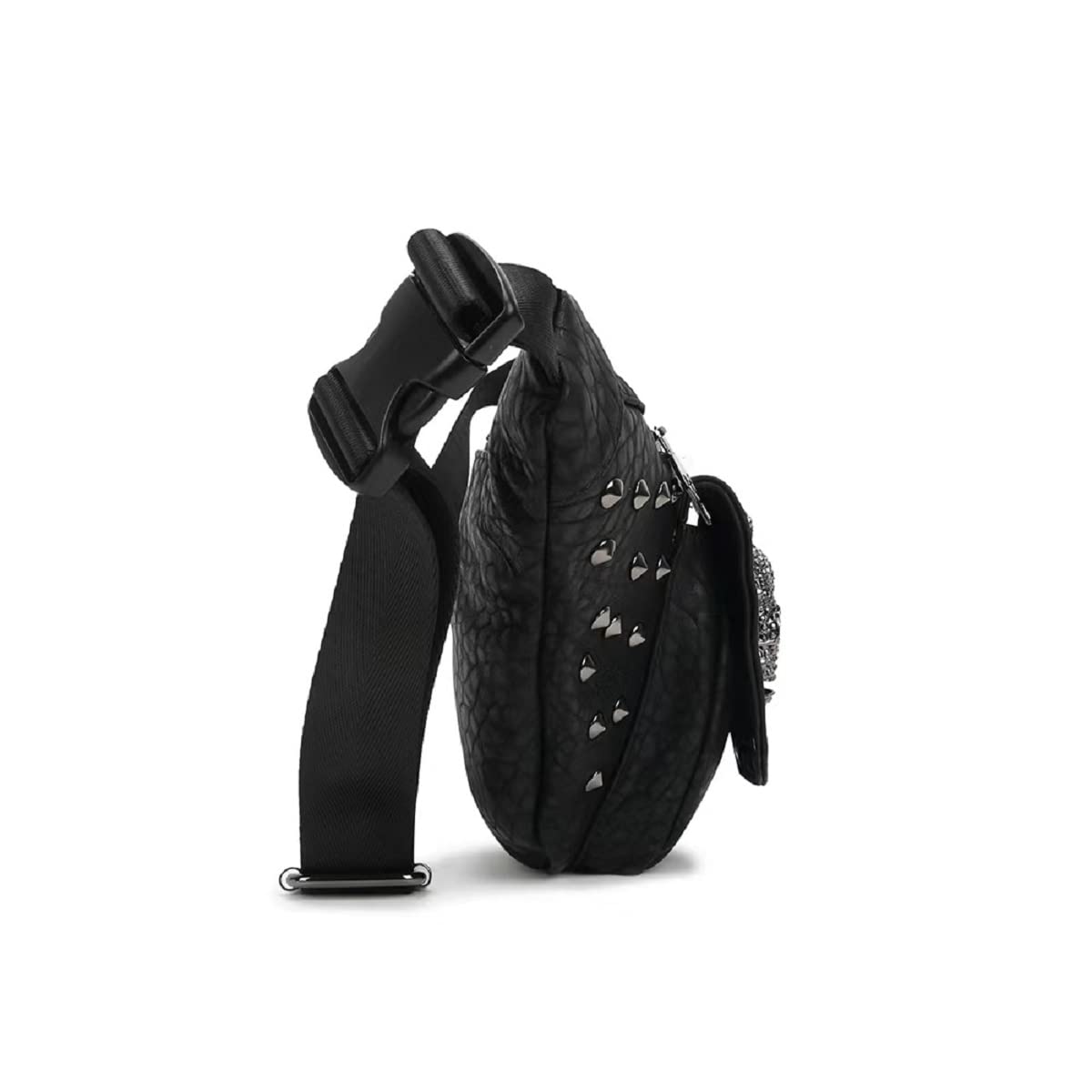 XingChen Marsupio con teschio alla moda in pelle PU Marsupio da donna e uomo marsupio nero con cintura regolabile per rave, festival, viaggi, feste, nero, Taglia unica
