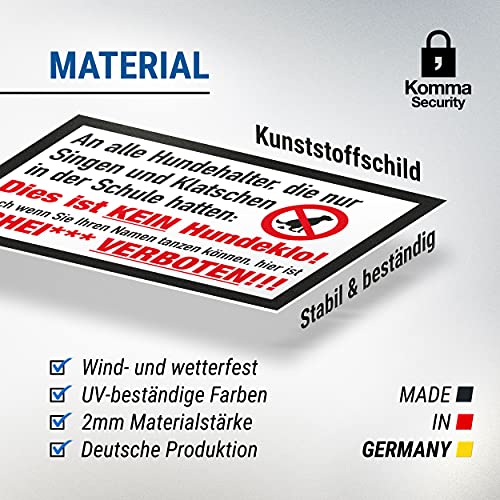 Komma Security Kein Hundeklo Schild lustig (Singen Klatschen) Schild Hunde kacken verboten - Verbotsschild Hundeverbotsschild Verbot Hundeklo Hundekot Hundehaufen Hundekacke