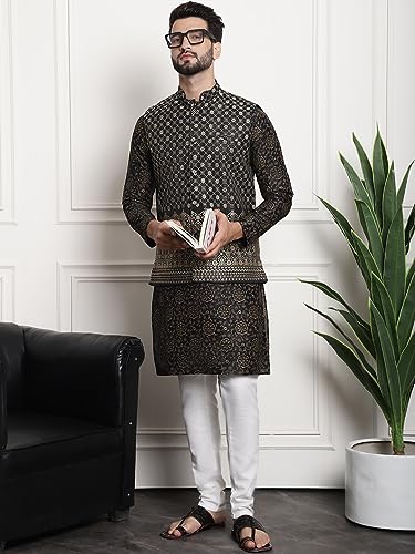 Image of Sojanya (Since 1958 Men'S Silk Blend Kurta Pyjama & Nehru Jacket Combo