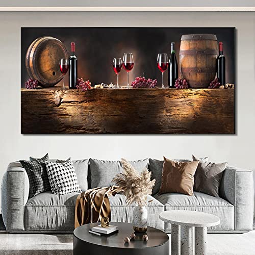 Peinture toile vin rouge grand format 70x140cm sans cadre salon et cuisine
