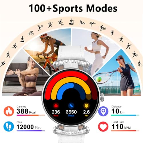 Image of uaue Smart Watches for Women Android iOS, 1.2'' Fitness Trackers with Bluetooth Call (Answer /Make), Smartwatch with Heart Rate,Sleep Monitor, IP68 Waterproof,100+ Sports Mode,White and Silver