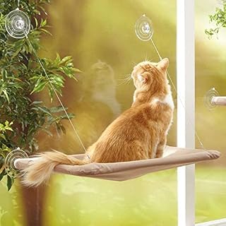 Cat Bed window, Cat Window Seat Bed Hammock Space Saving Design with 1Pc Extra Suction Cup Cat Shelve All Around 360° Sunbath Holds Up to 44lbs for Any Cat Size