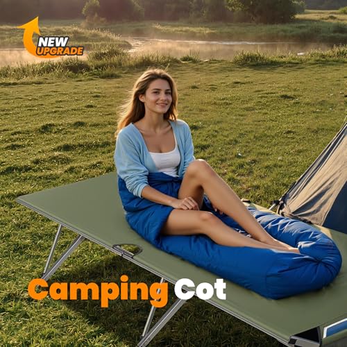 Image of Join Nature Oversized Camping Cot Foldable for Adults, Supports 450 lbs | Easy-to-Assemble Sleeping Cot with Storage Bag, Fits Up to 6.9 ft, Portable for Outdoor Camping, 82 inch L x 32 inch W, Green