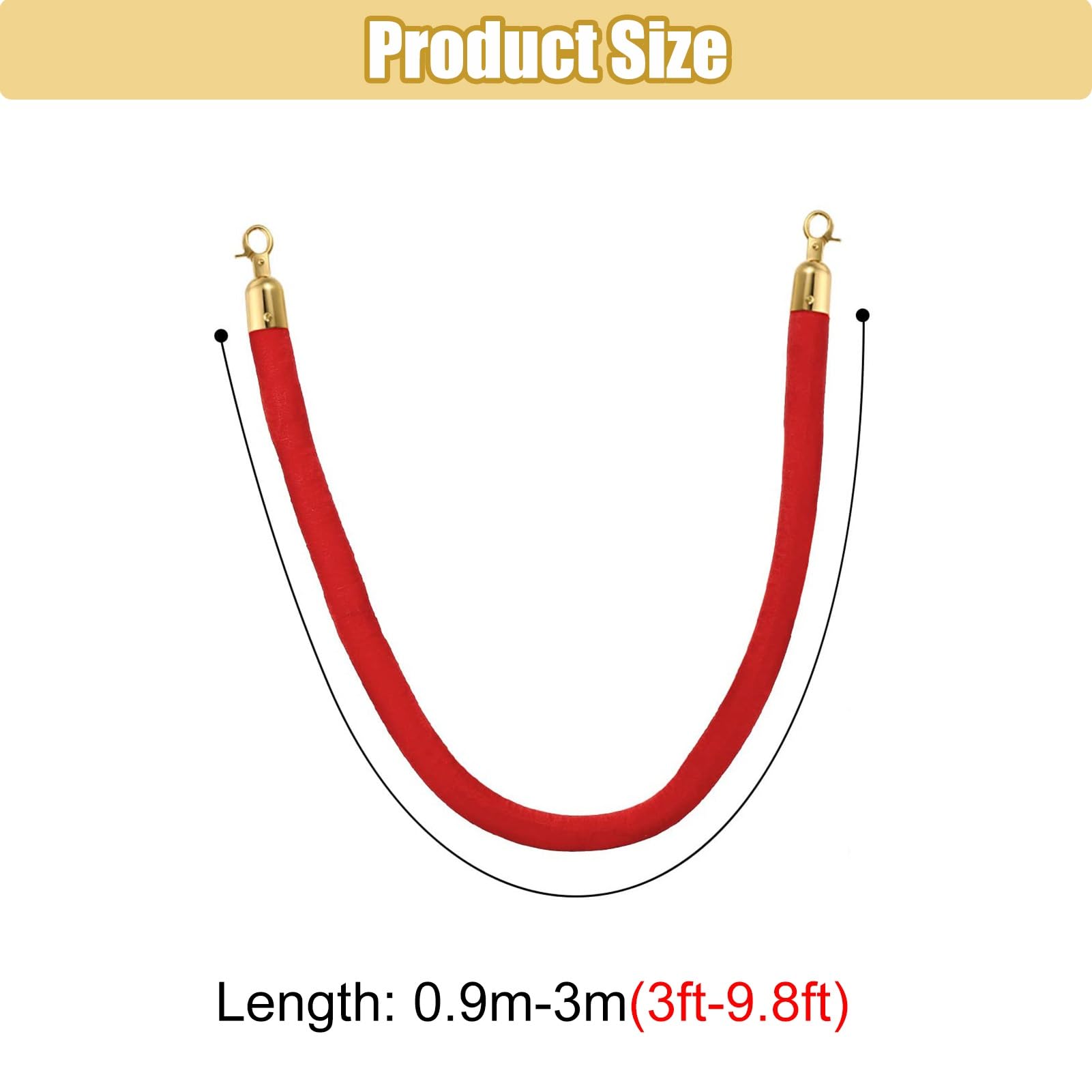 Confezione da 2 Corde di Velluto (1,3 m) - Barriere Decorative per Code, Eventi, Feste, mostre, Transenne VIP e Controllo della Folla