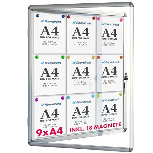 Floordirekt | Panneau d'affichage en aluminuim, vitrine d'affichage avec serrure à clé | Panneau arrière magnétique - Porte avec serrure - Cadre en...