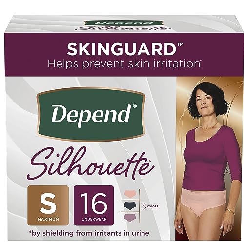 Image of Depend Silhouette Adult Incontinence and Postpartum Underwear for Women, Small, Maximum Absorbency, Black, Pink and Berry, 16 Count, Packaging May Vary