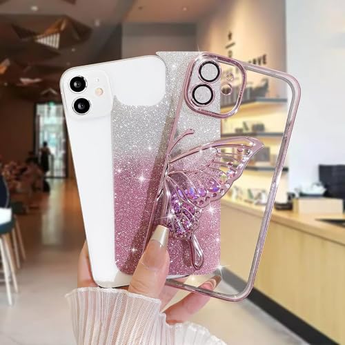 Image of SHINESTAR 3D Butterfly Case for iPhone 12 Cover, Cute Girly Glitter Bling Luxury Back Cover for Women Girls Protective Shockproof Slim Camera Protection for iPhone 12 - Pink