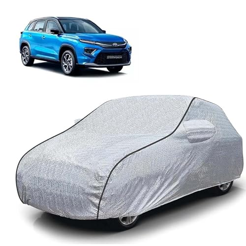 Image of Sulfar 100% Waterproof Car Body Cover Compatible with Mirror for Toyota Urban Cruiser Hyryder (Triple Stitched, Full Bottom Elastic, Magic Silver with Black Piping)