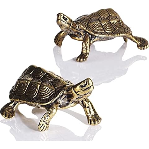 XMGZQ Brass Decor Turtle Statue 2pcs Set Lucky Brass Turtle feng Shui Decor, Solid Brass Turtle Figurine Suitable for Table centerpieces, Mini Shelf Decor,Computer Desk Decor Turtle Sculpture Cover