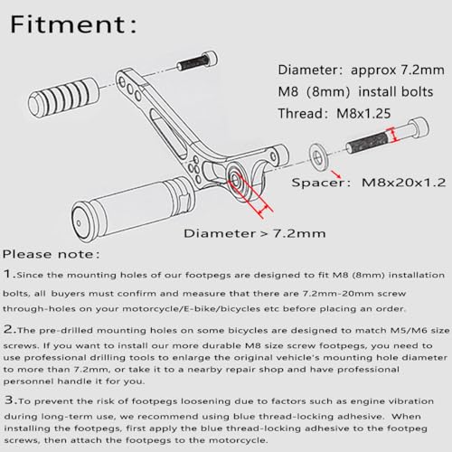 Image of CNC Universal Motorcycle Bicycle EBike Passenger Foot Pegs For Super73 Rearsets Rear Set Footrests M8 Footpeg Foot Rest Peg Pedals Electric Car Scooter Mini Bike Dirt Bike Go Kart Install Hole 8mm