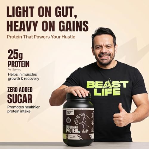 Image of BeastLife Performance Yeast Protein Powder | 25g Protein | Chocolate |NABL Lab Certified | High Absorption for Muscle Growth |Smooth & Light, Easy to Digest with Ultrasorb Tech|5.64g BCAA | Best For Gut | Beta Glucan | Improves Immune Function | 1 Kg