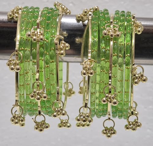 Image of kashmiri ghangharoo glass bangle Set For Women And Girls | Light Weight Bangles | Traditional Transparent Fancy Glass Chudi Set for Wedding, Party (18 Bangles)