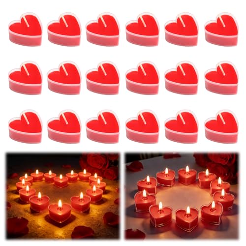 LOLANIUT Bougies chauffe plat cœur rouge 18 pièces bougies romantiques en forme de cœur cire végétale pour Saint Valentin mariage anniversaire dîner...
