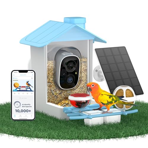 HARYMOR Smart Bird Feeder with Camera Solar Powered, Birdfeeder Cam for Outside, AI Species Identify, 2K Live View, Instant Arrival Alerts, Bird Lover Gifts, Blue