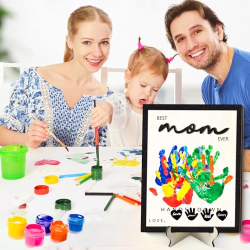 GTYRERO 12 Inch Best Mom Ever Hands Down Wooden Plaque Sign, DIY Family Handprint Gift Kit for Mother with Paints & Accessories, Toddler Crafts Keepsake from Kids for Mom Mommy Mama Stepmom Grandma — view 6
