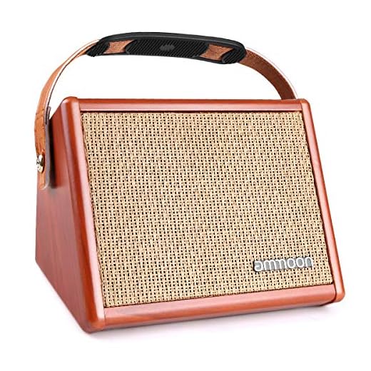ammoon Acoustic Guitar Amplifier 15 Watt Portable Amp BT Speaker with Microphone Input Supports Volume Bass Treble Control Reverb Effect Built-in Rechargeable Battery