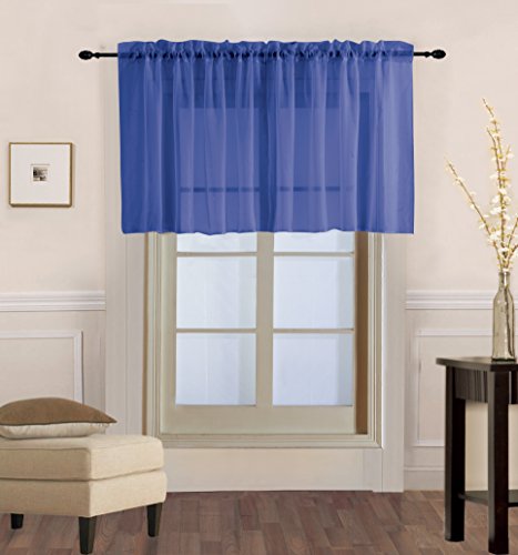 Decotex 1 Piece Sheer Voile Rod Pocket Multi Use Straight Window Curtain Valance Topper Available In A Variety Of Colors (55" X 18", Royal Blue) #TOP10
