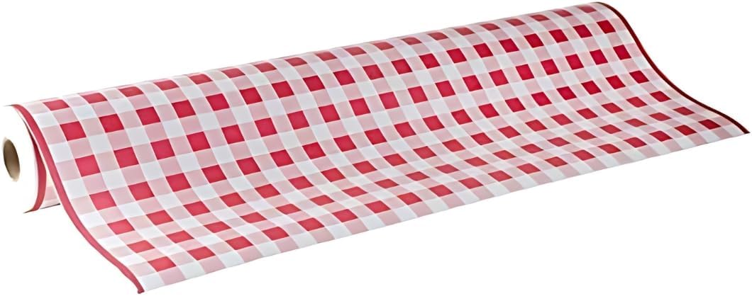 N. F. String & Son, Inc. Red Gingham Print Disposable Paper Table Cover 100' x 40" Roll