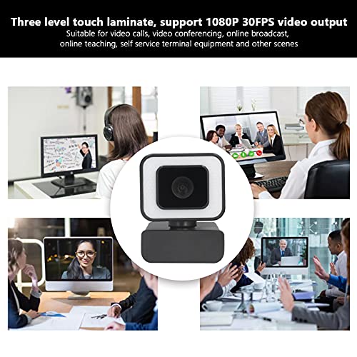 Elprico 1080P Webcam, 360° Rotation HD USB Webcam30fps USB Computerkamera mit Mikrofon Plug and Play PC Laptop Webkamera mit 3 Geschwindigkeiten Touch Fill Light – Bild 4
