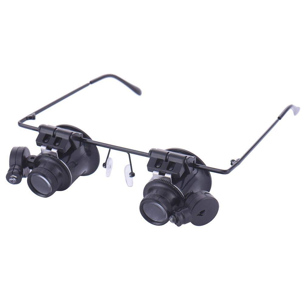 Herramientas Lupa de Gafas con Diadema 20X con luz LED para relojero Joyería Lente óptica Lupas Ojos Dobles Lupa de Vidrio Lupa digna