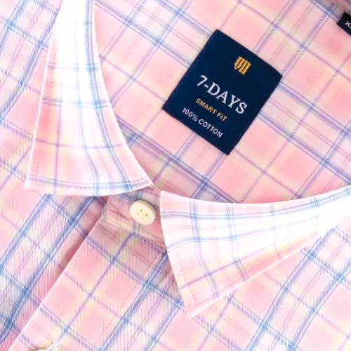 Image of 7-DAYS Men's Premium Check Shirt - 100% Cotton, Tailored Fit (Between Slim & Regular), Full Sleeve, with Pocket - Smart Office & Casual Look