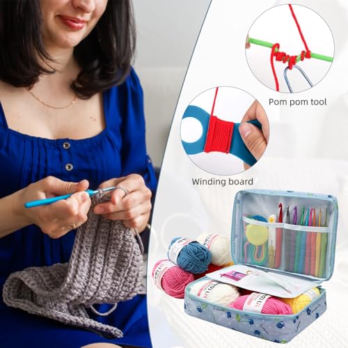 Image of HASTHIP Crochet Kit for Beginners Adults, 107Pcs Crochet Hook Set with Crochet Yarn, Portable Crochet Set Ergonomic Crochet Hooks Travel Knitting DIY Crochet Supplies, Blue